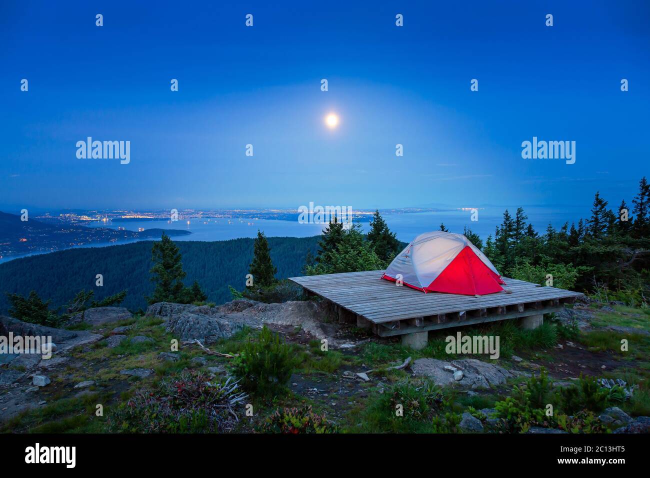 Camping Tent on top of a Mountain with Canadian Nature Landscape Stock ...