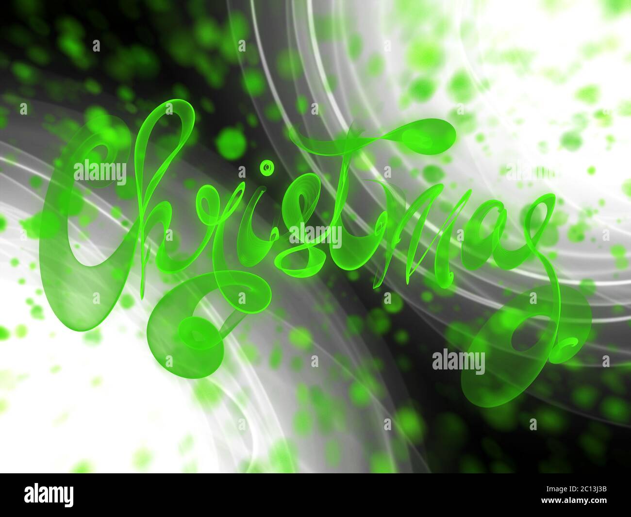 Christmas word lettering written with green fire flame or smoke on blurred bokeh background Stock Photo