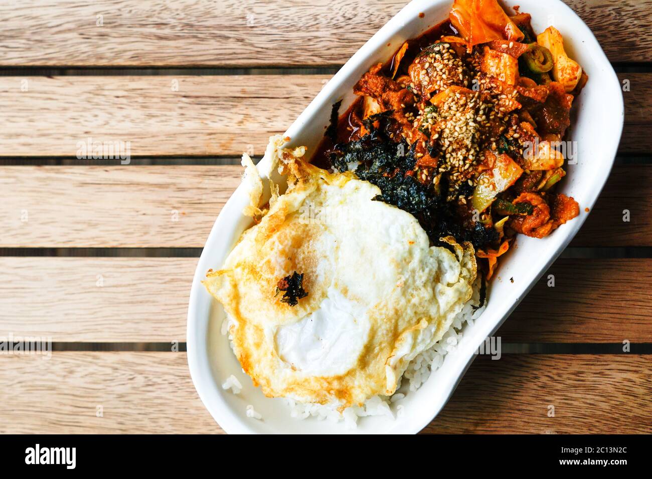 Delicious korean food on wood table Stock Photo