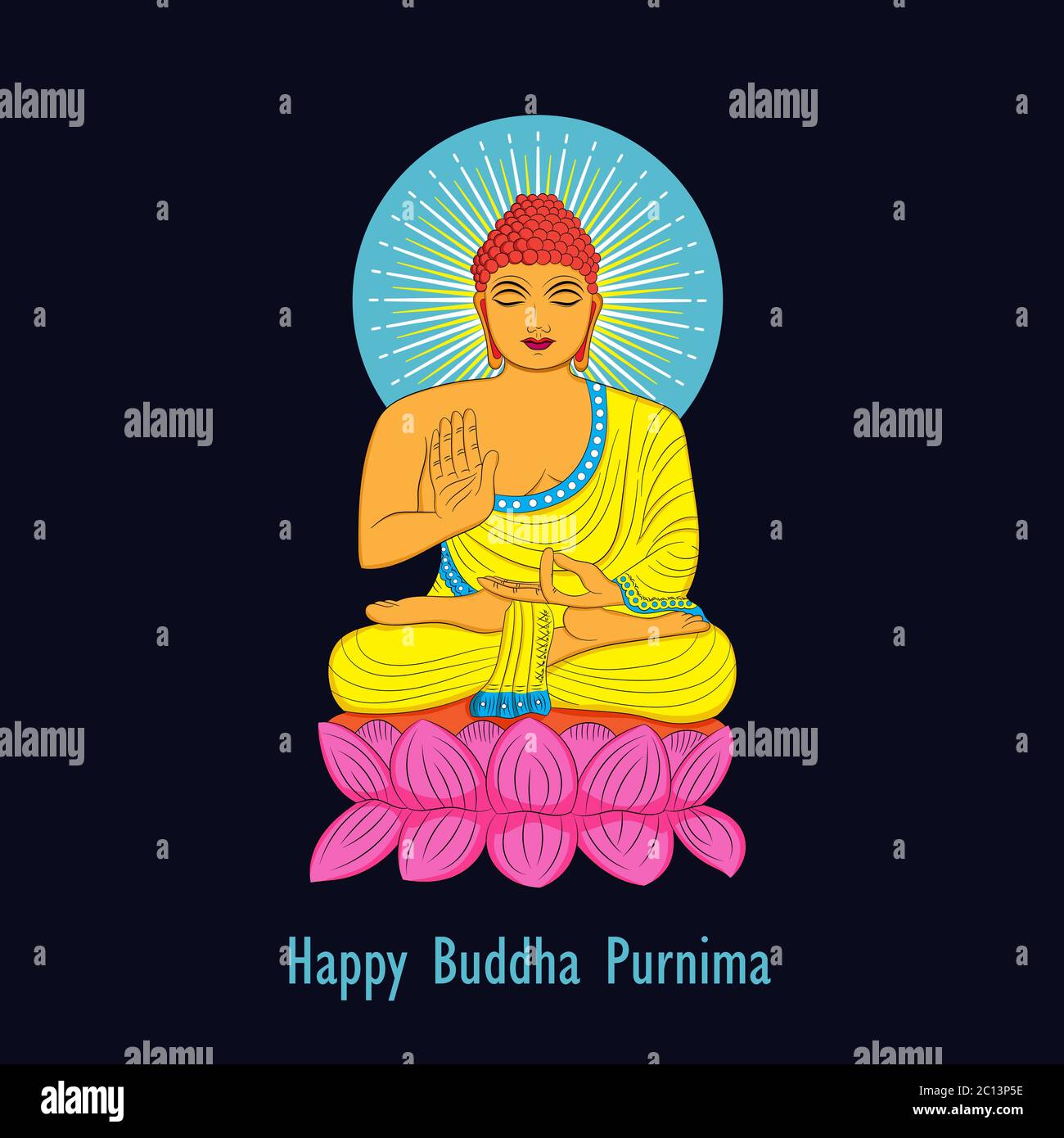 illustration of Buddha Purnima 'Lord Buddha in meditation'.Happy Buddha Purnima Vesak,Buddhist festival- Vector, Stock Vector
