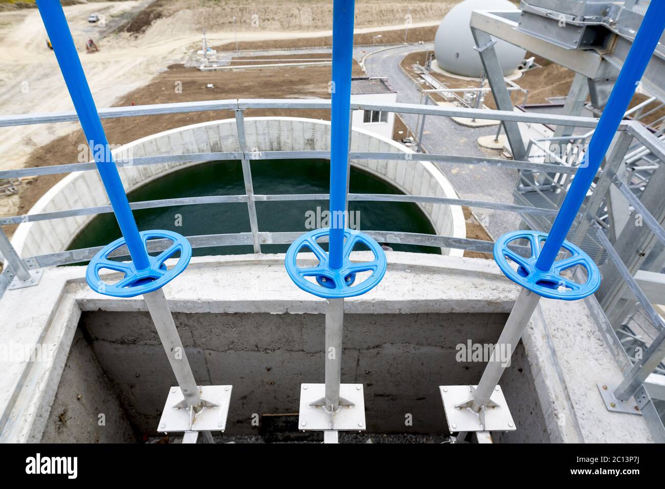 Wastewater treatment facility valves pipes Stock Photo Alamy