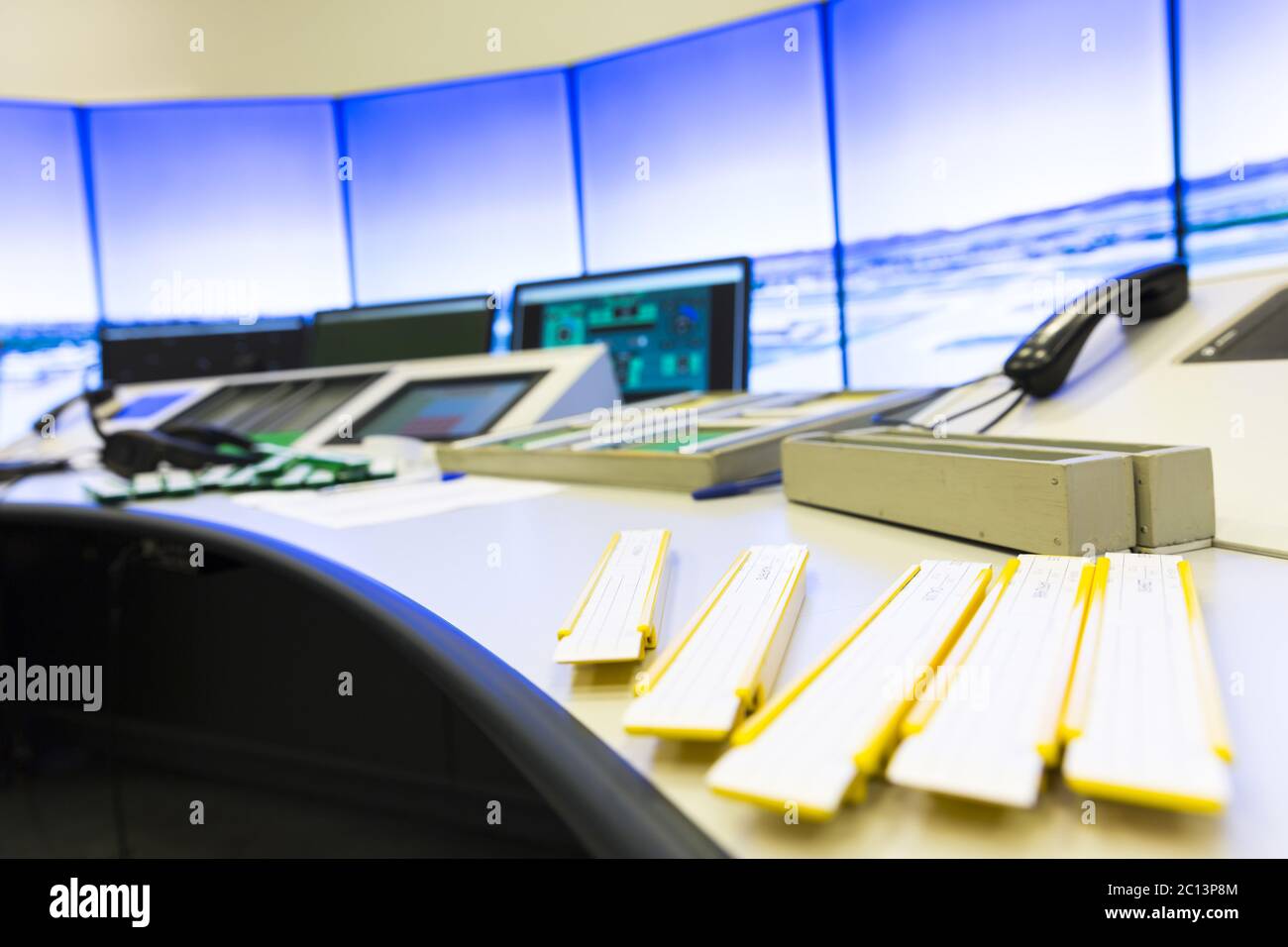 Air Traffic Services Authority controller's desk Stock Photo