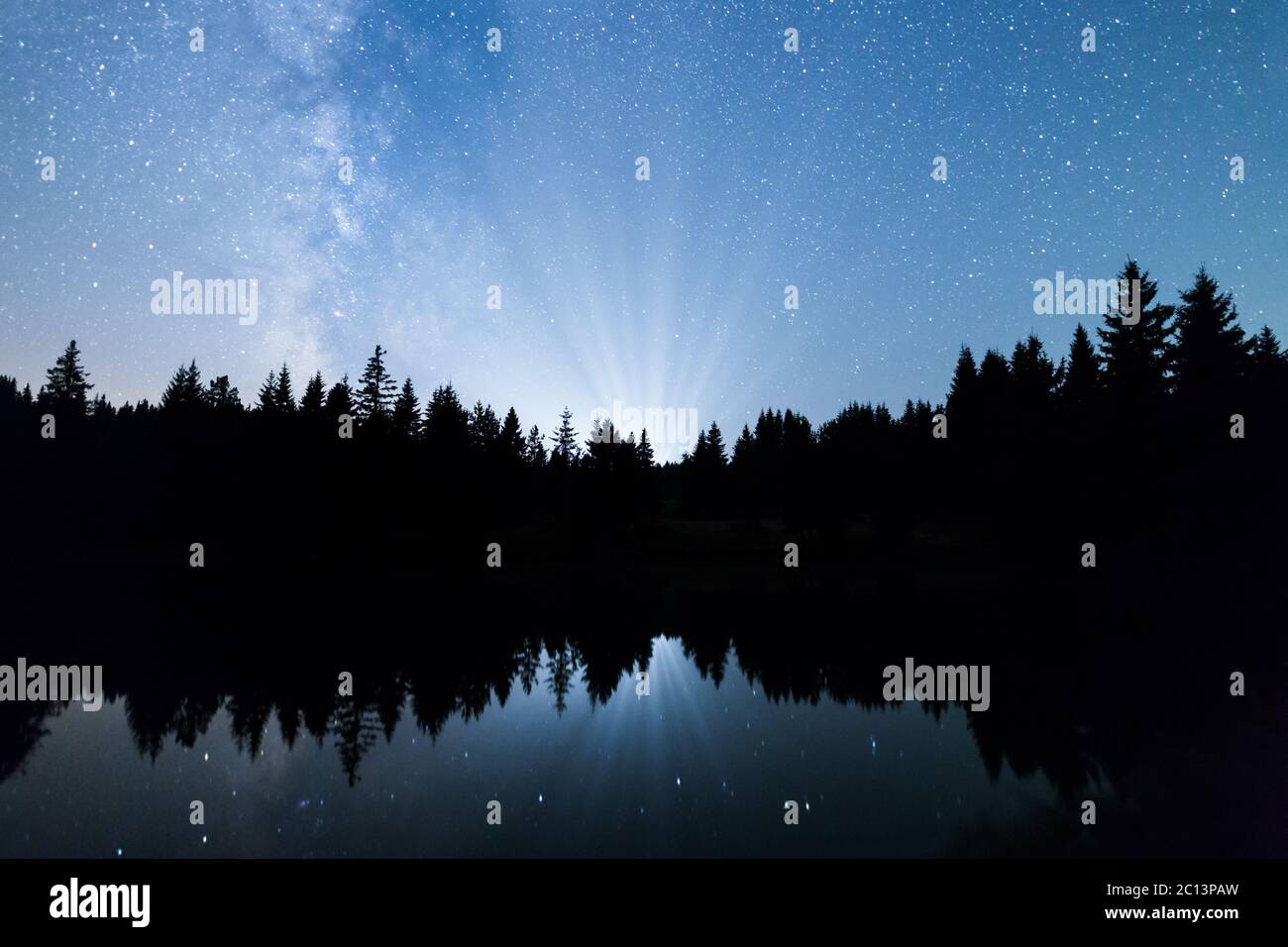Lake pine trees silhouette hi-res stock photography and images - Alamy