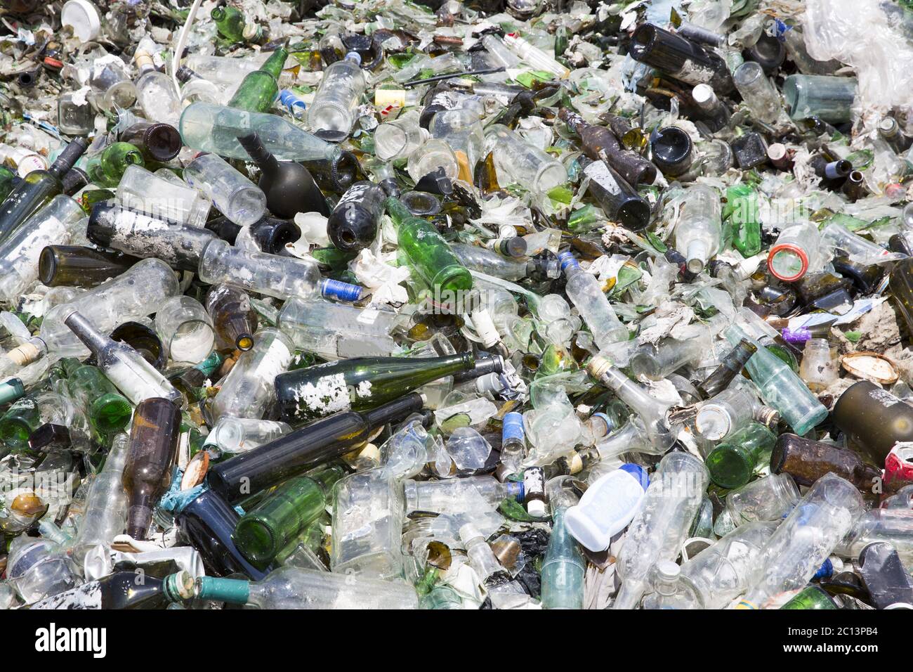Glass waste in recycling facility. Pile of bottles Stock Photo Alamy