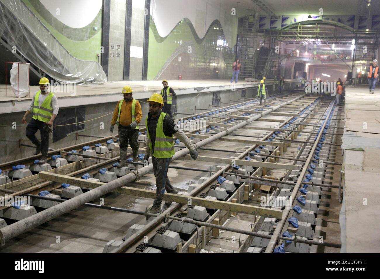 Underground subway tunnel workers Stock Photo Alamy