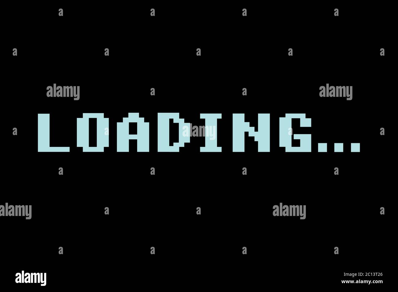 Retro video game LOADING text on  black background, classic loading style,Wait for loading video, Internet with no signal,web design, video editor, ga Stock Vector