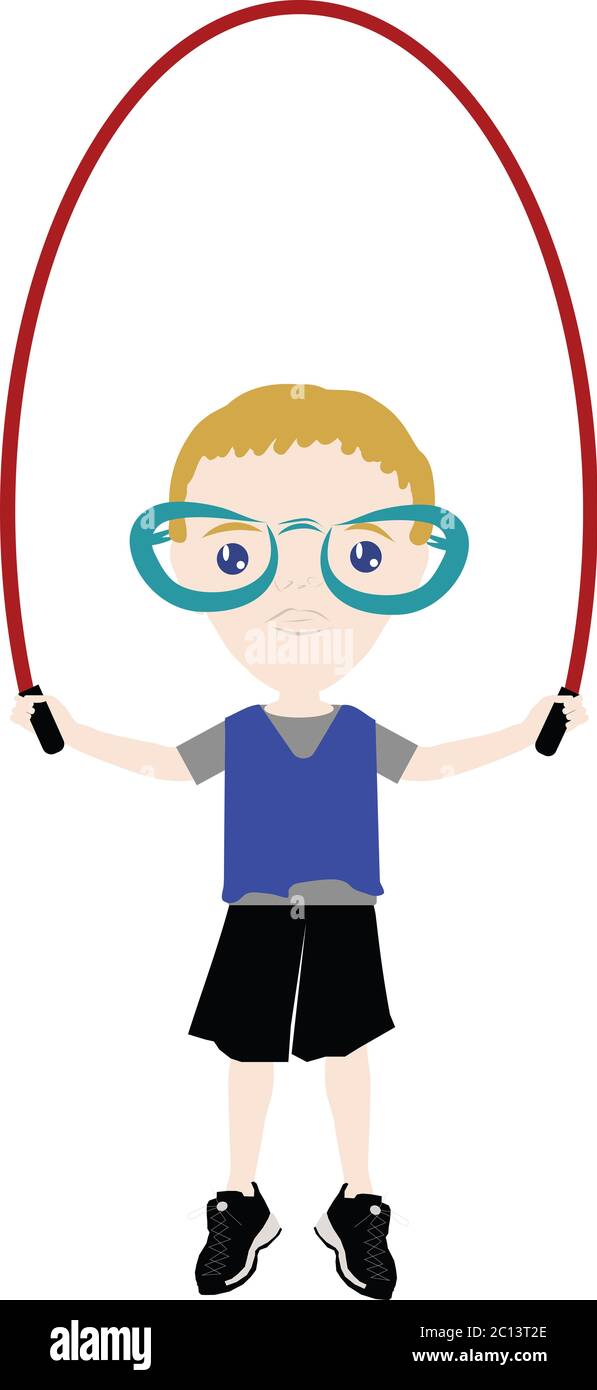 Illustration of Boy in Big Glasses Jumping Rope Stock Photo - Alamy