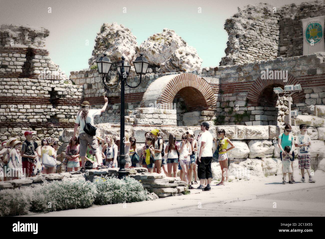 Nesebar, Bulgaria - August 29: People visit Old Town on August 29, 2014 in Nesebar, Bulgaria. Nesebar in 1956 was declared as mu Stock Photo