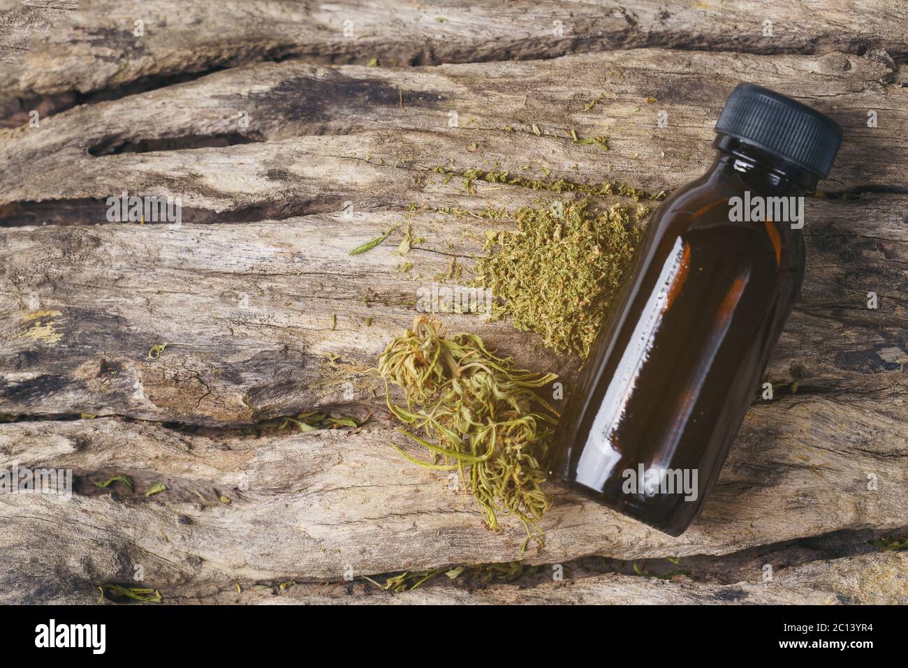 dried cannabis medical marijuana with CBD and THC extract Stock Photo