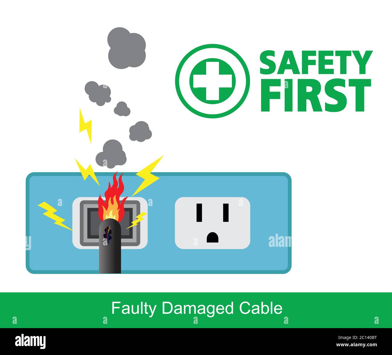 Faulty Damaged Cable,safety first ,electrical short circuit,vector design Stock Vector