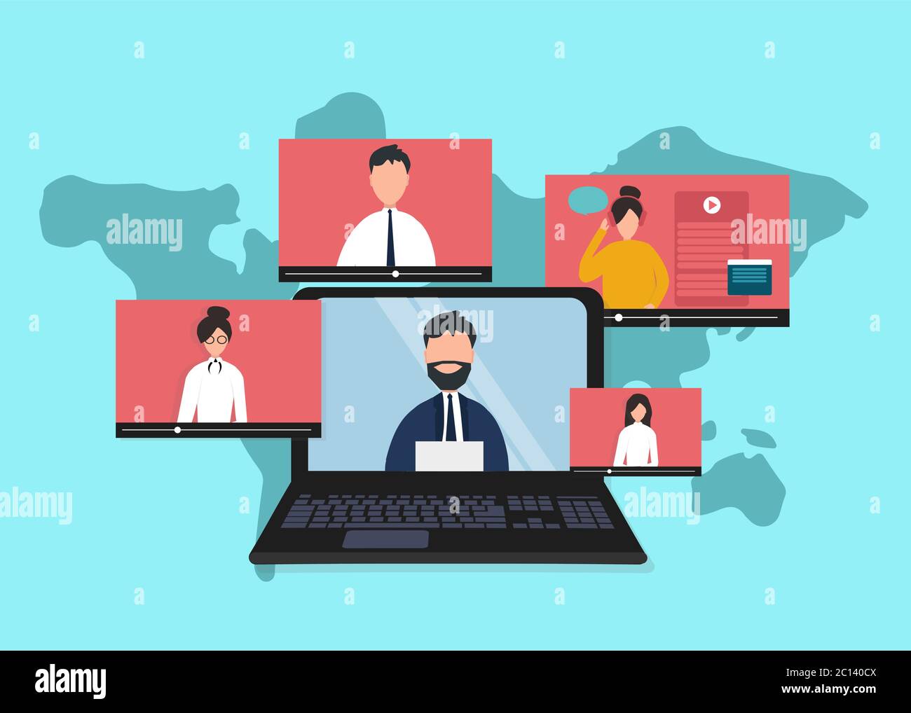 People having online discussion, opinion exchange or video conference