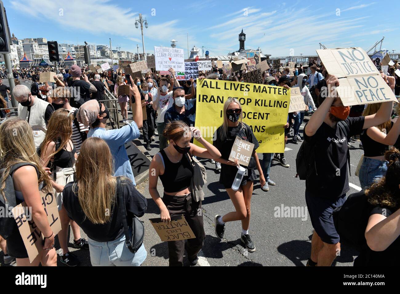 Black Lives Matter protest in Brighton 2020 which took place during the coronavirus lockdown. Picture terry Applin Stock Photo