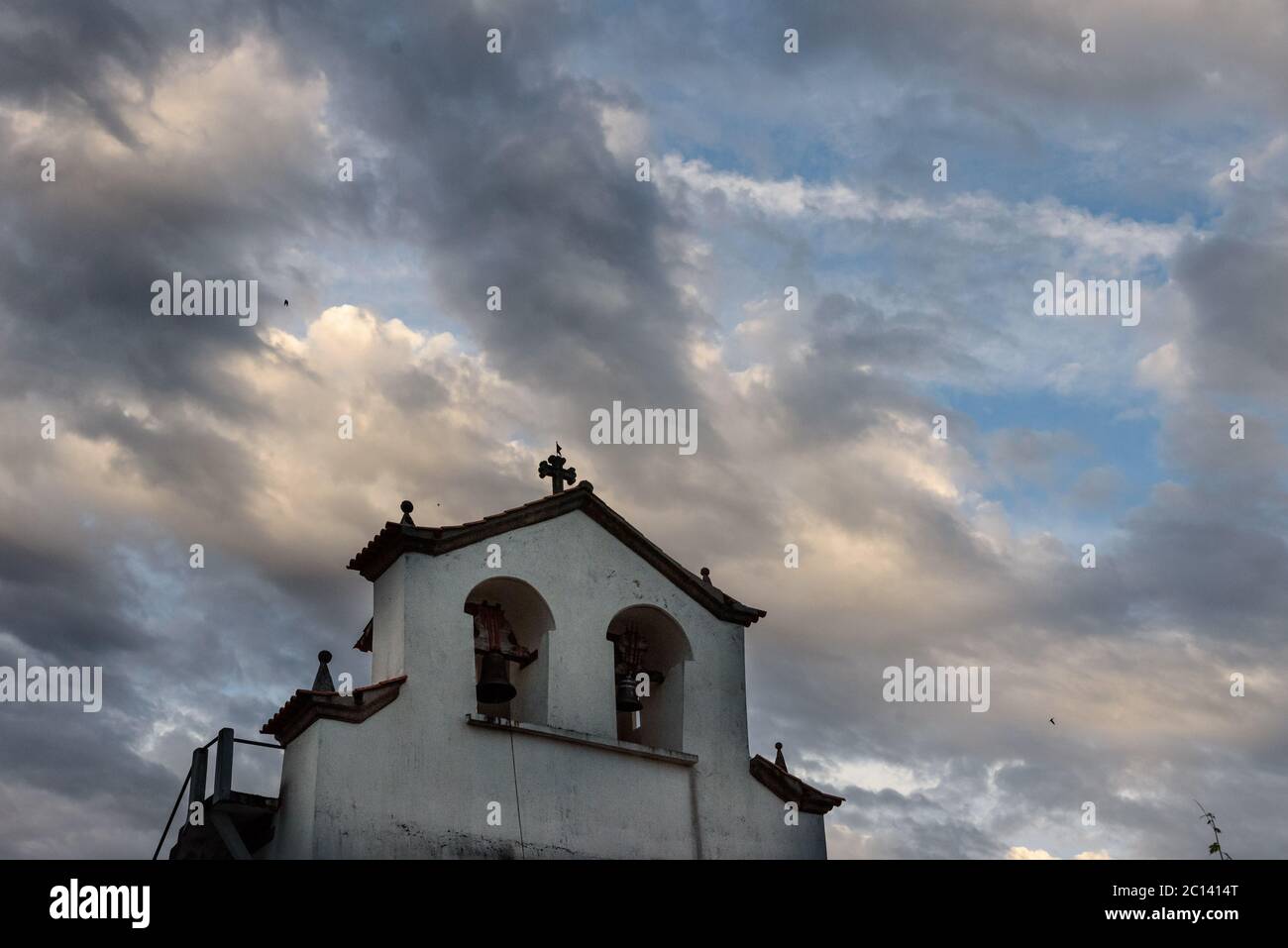 church in a village of Montesinho at sunset, summer 2019, Braganca, Portugal Stock Photo