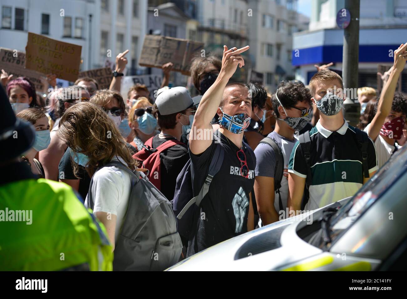 Black Lives Matter protest in Brighton 2020 which took place during the coronavirus lockdown. Picture terry Applin Stock Photo