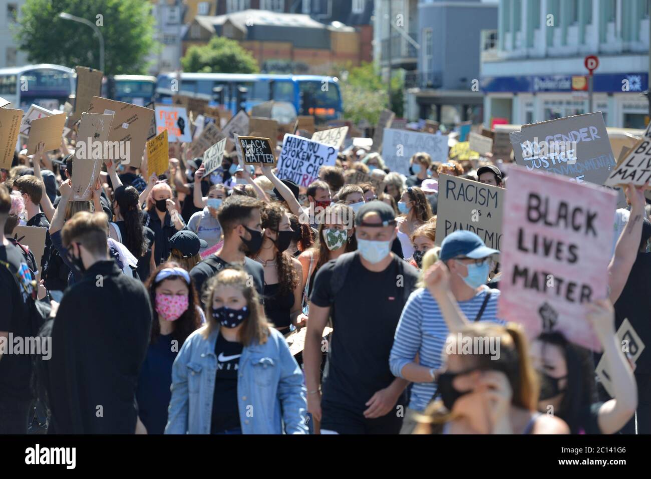 Black Lives Matter protest in Brighton 2020 which took place during the coronavirus lockdown. Picture terry Applin Stock Photo