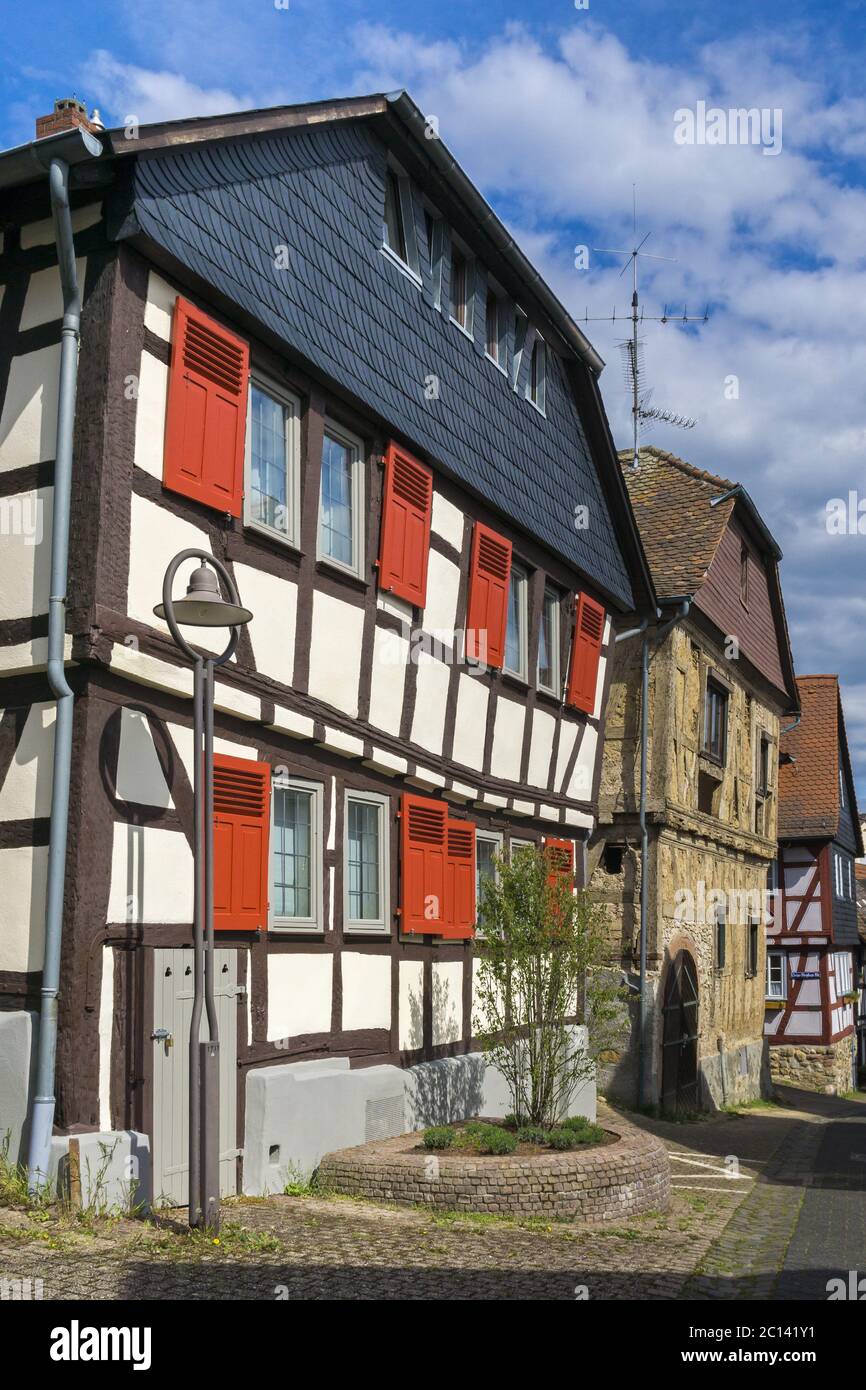 Restored halftimbered house in the Hessian town of Hofheim Stock Photo