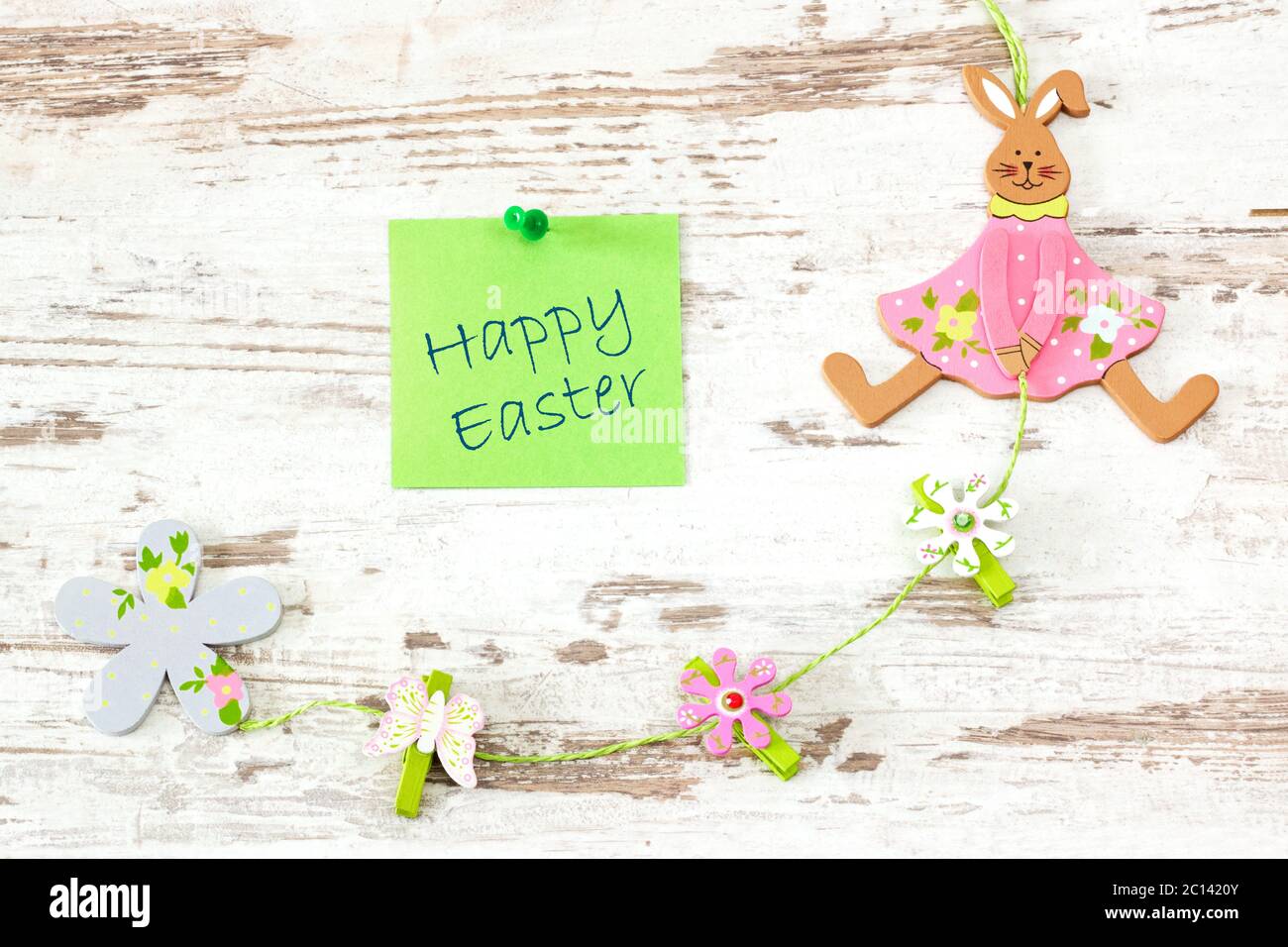 easter greetings on wooden background Stock Photo