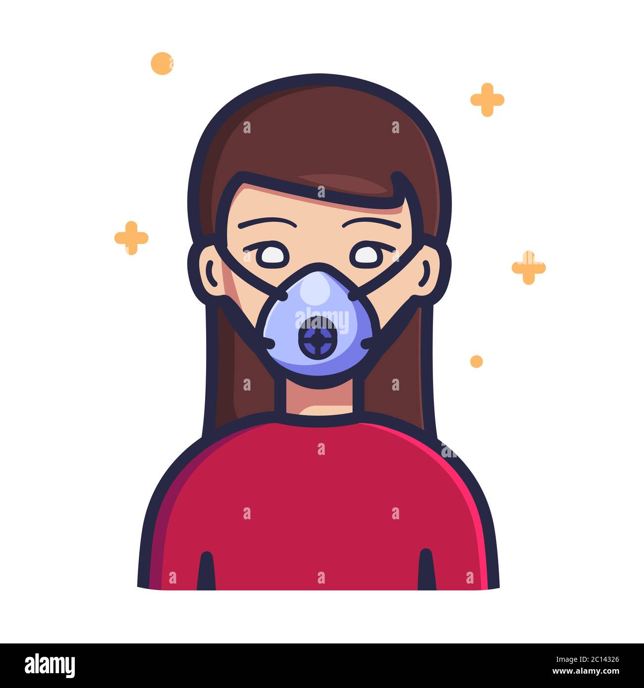 Woman wearing N99 face mask vector illustration. Person Icon Concept White Isolated. Flat cartoon style Stock Vector