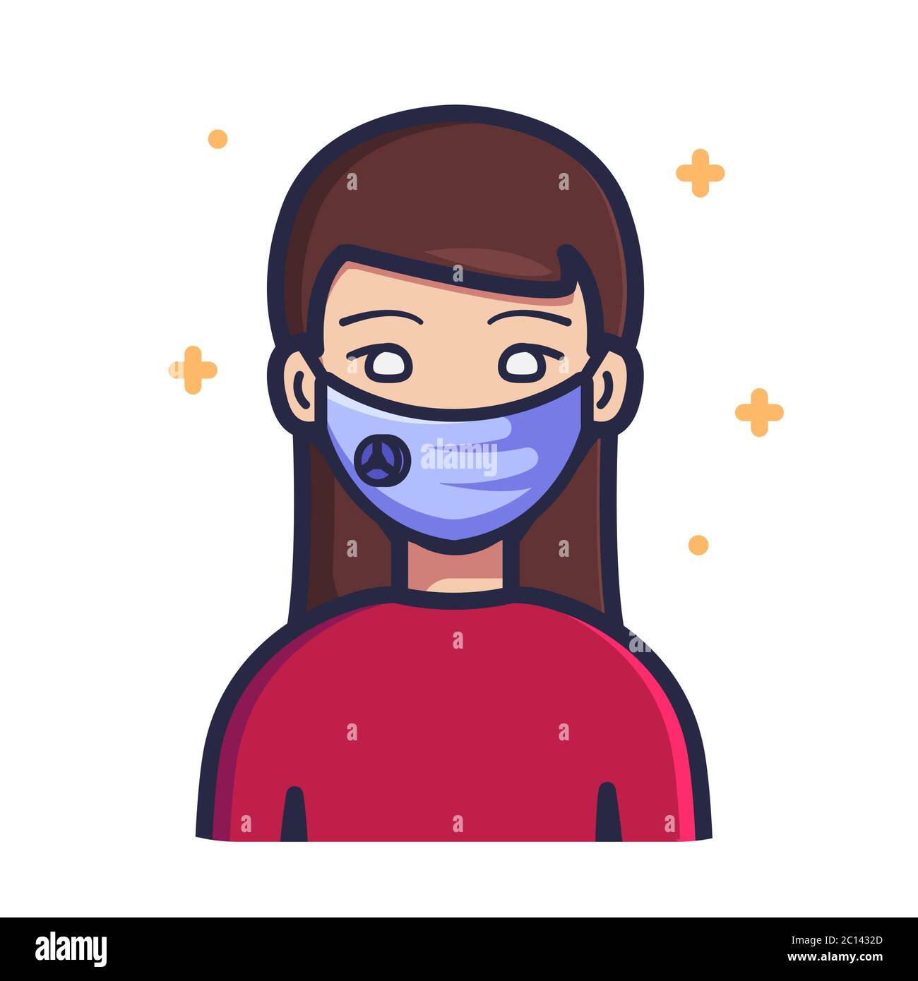 Woman wearing N95 face mask vector illustration. Person Icon Concept White Isolated. Flat cartoon style Stock Vector