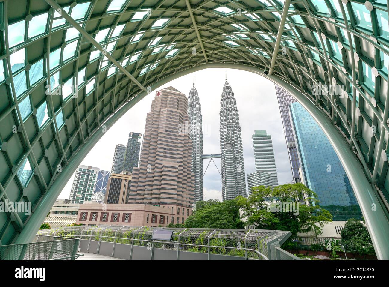 Kuala Lumpur, Malaysia - June 11, 2020: Petronas Twin Towers and KL Skyline from Saloma Link Bridge. Stock Photo
