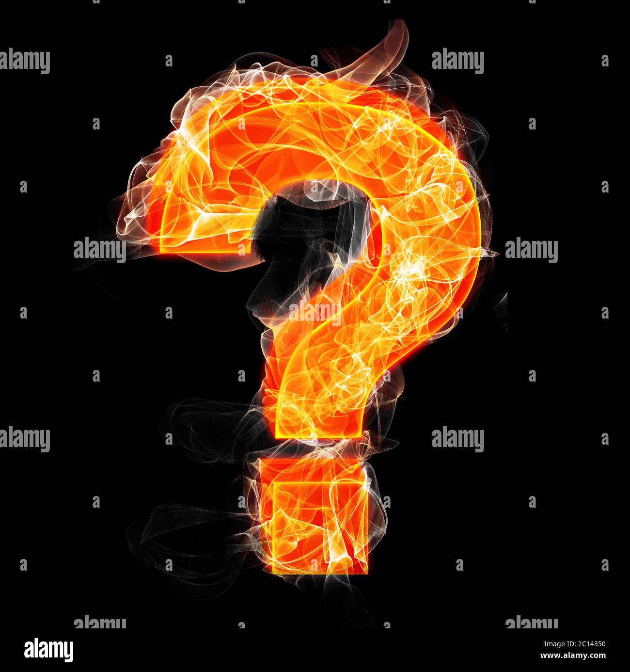 Burning question mark isolated on black Stock Photo - Alamy