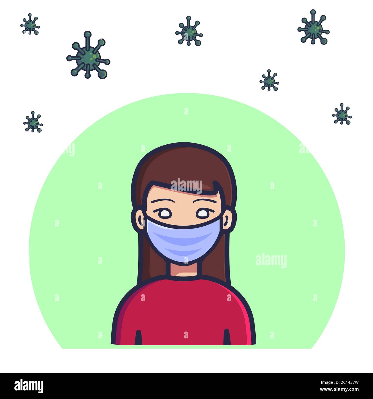 Women wearing mask protect from viruses. Flat cartoon style. Vector illustration Stock Vector