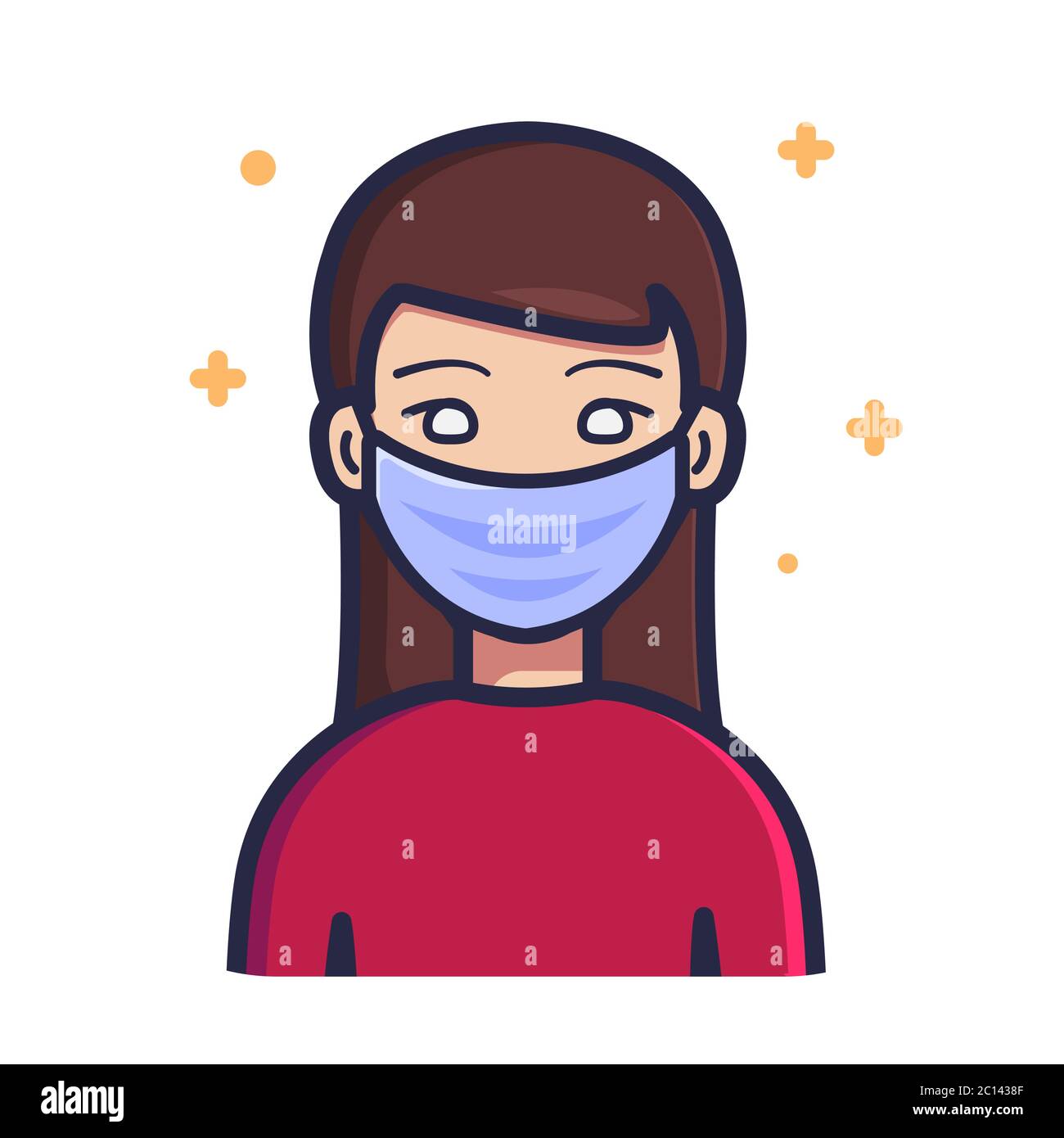 Woman wearing medical surgical mask vector illustration. Person Icon Concept White Isolated. Flat cartoon style Stock Vector