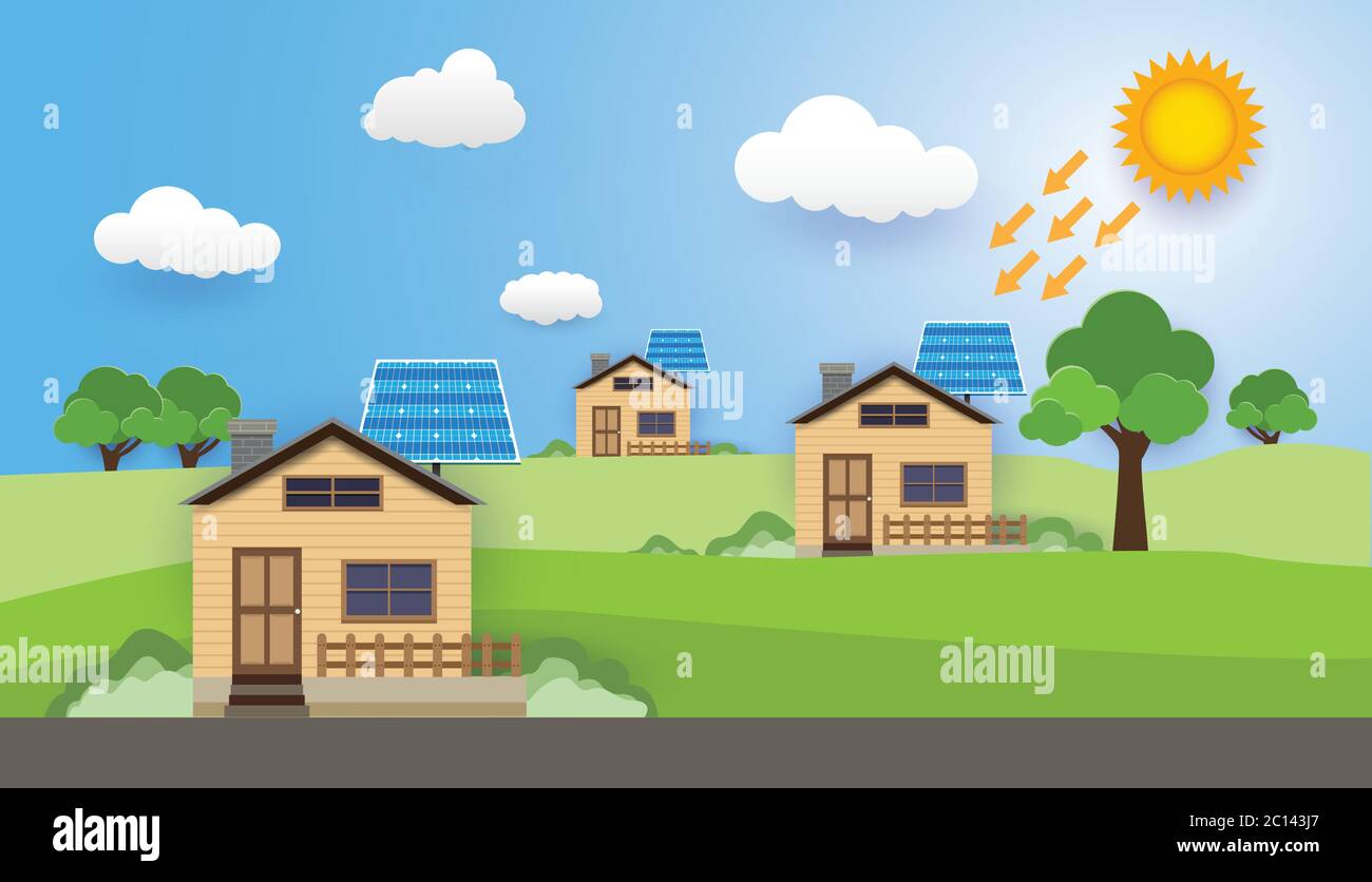 Green energy and modern house, solar cell, ECO Friendly Home ,vector design Stock Vector