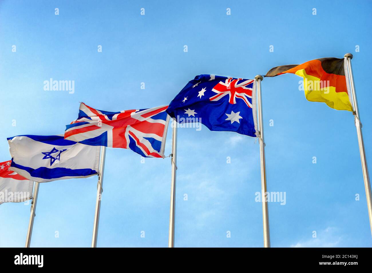national flags flying in wind Stock Photo Alamy
