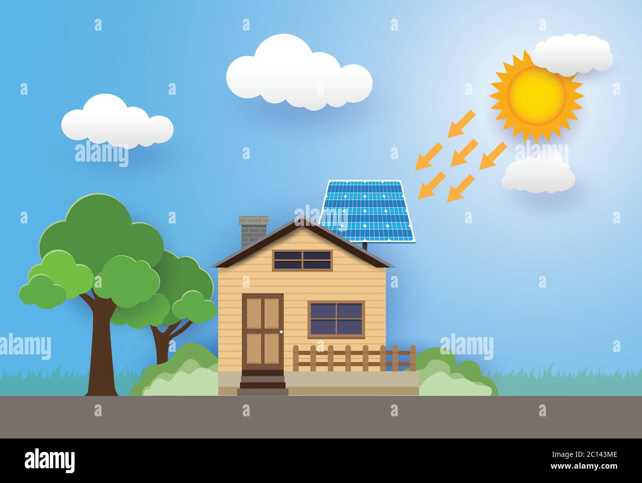 Green energy and modern house, solar cell, ECO Friendly Home ,vector ...