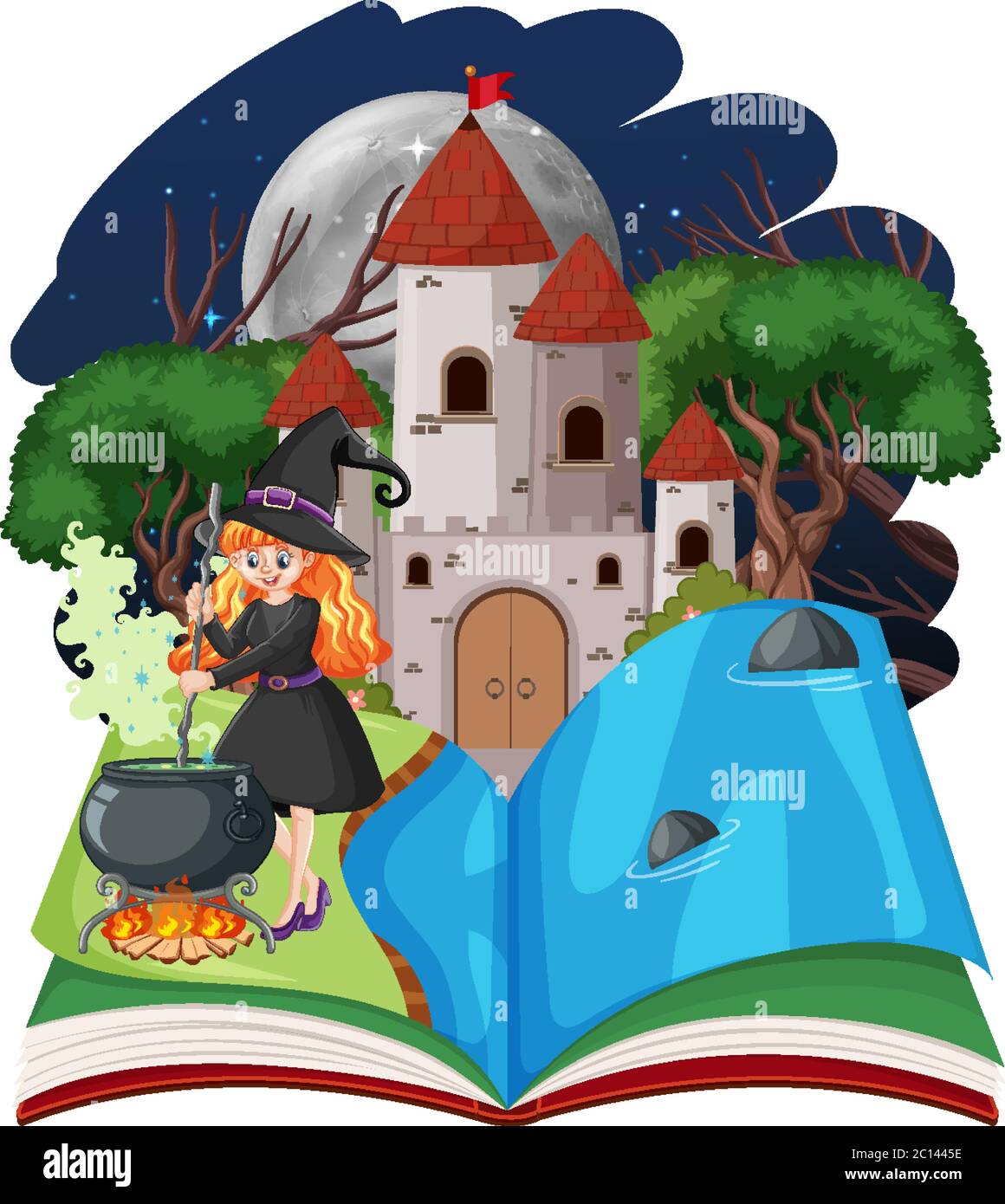 Witch and castle tower with pop up book cartoon style on white background  illustration Stock Vector Image & Art - Alamy