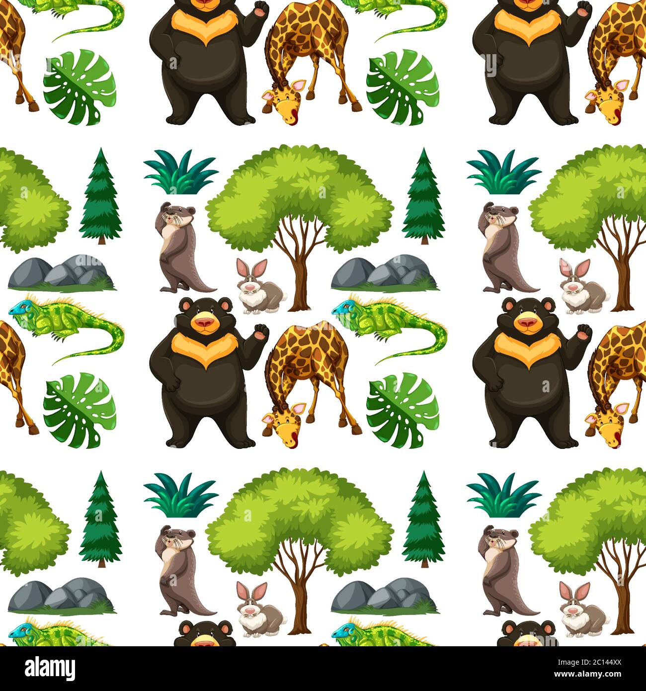 Safari animal seamless pattern with cute animal illustration Stock ...