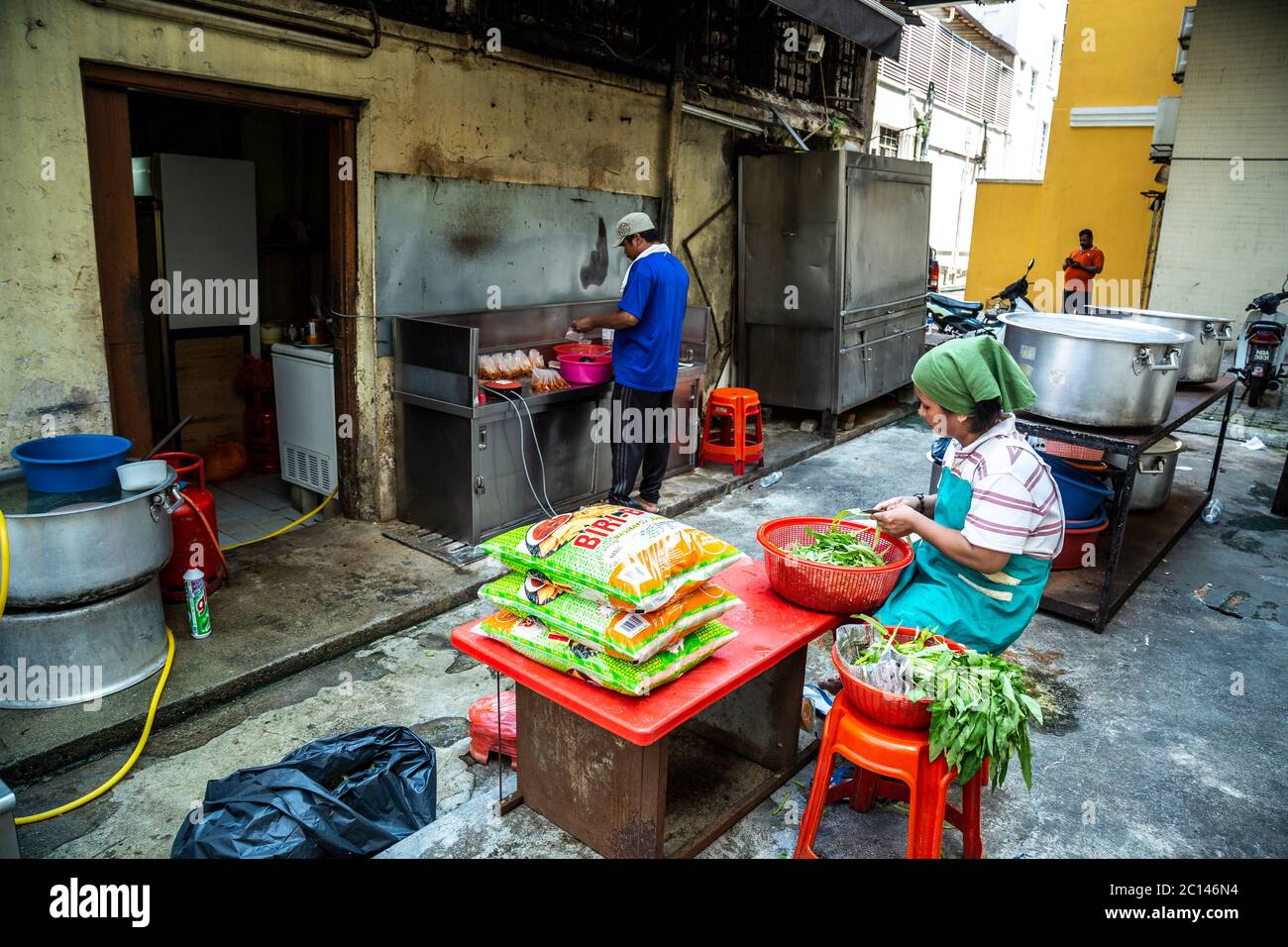 Kuala Lumpur Malaysia May 2017. Food is prepared in the outdoor kitchen area of restaurant