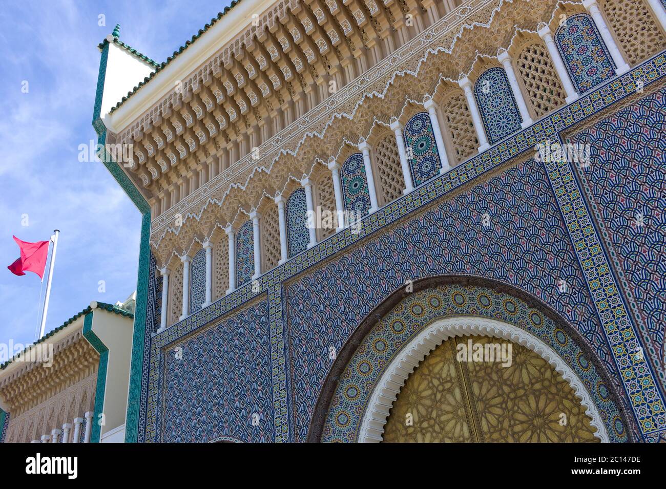 Facade of the Dar el-Makhzen palace with golden doors in Fes, Morocco Stock Photo