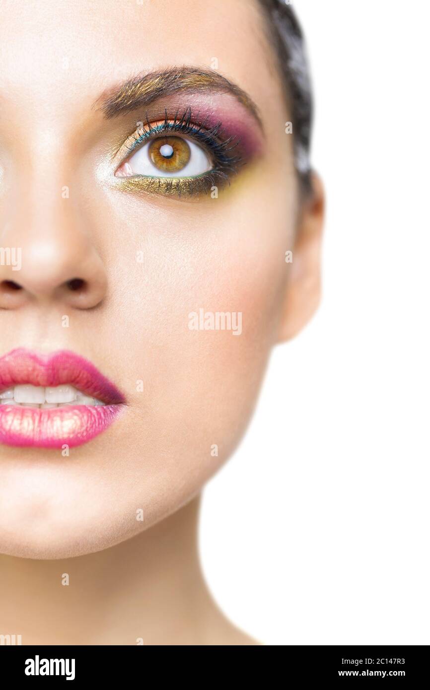 Close up portrait of a beautiful young model with bright make up Stock ...