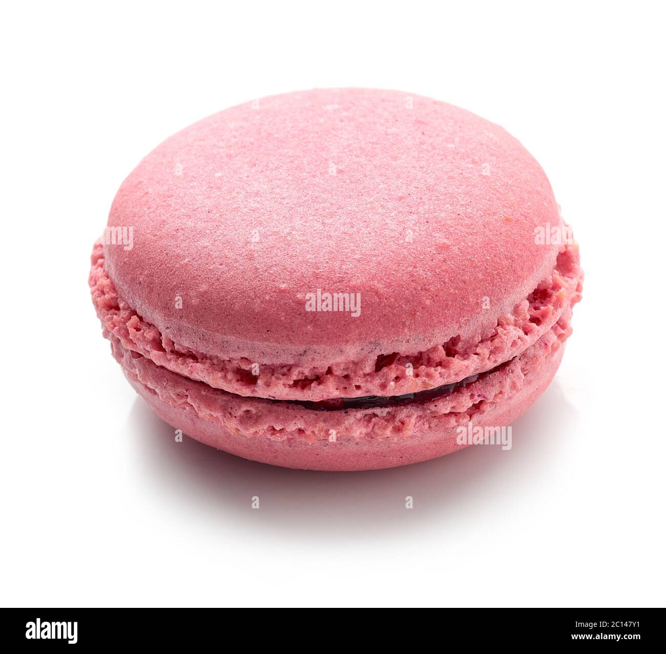pink raspberry macaroon isolated on white background Stock Photo