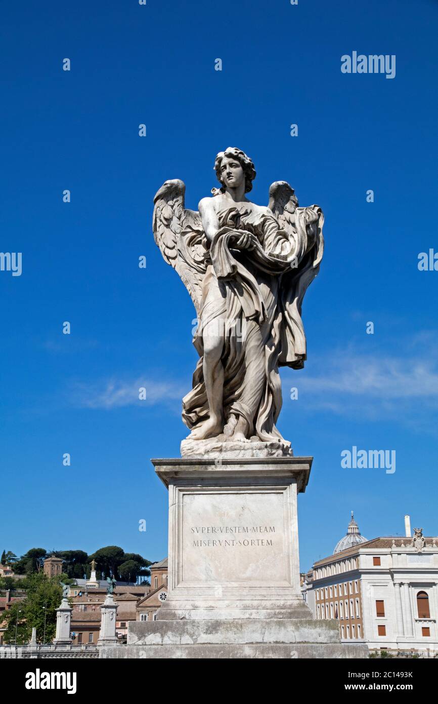 Statue of the Angel with the garment and dice on Ponte Sant'Angelo in Rome Italy Stock Photo