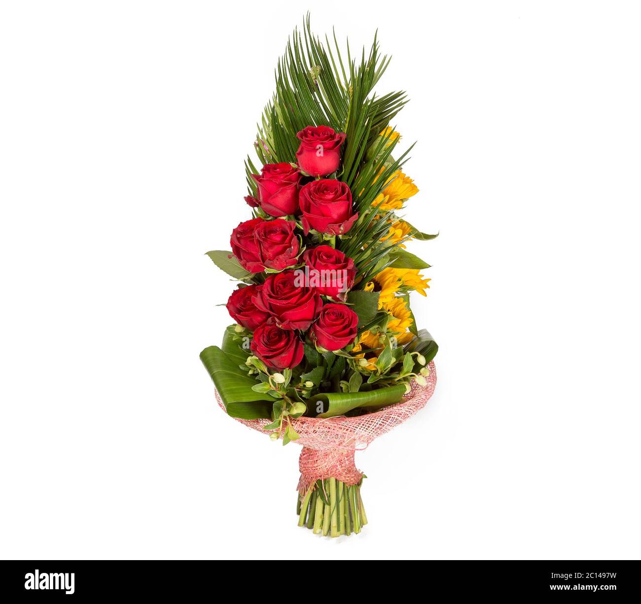 Colorful flower bouquet from red roses on white background Stock Photo ...