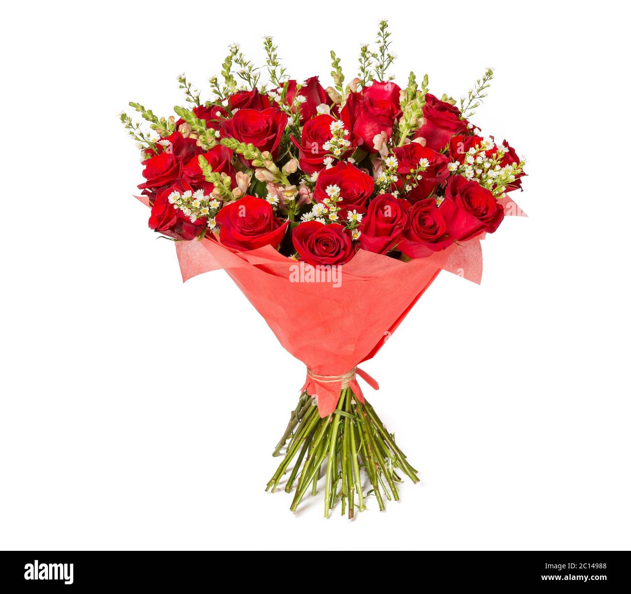 Colorful flower bouquet from red roses on white background Stock Photo ...
