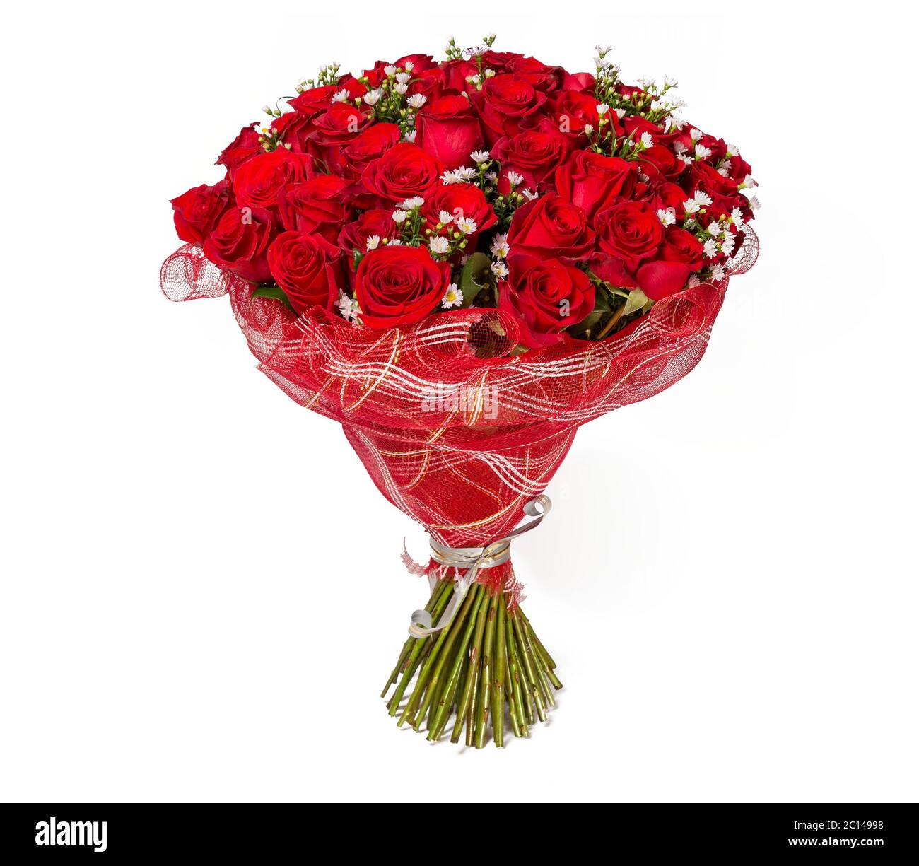 Colorful flower bouquet from red roses on white background Stock Photo ...