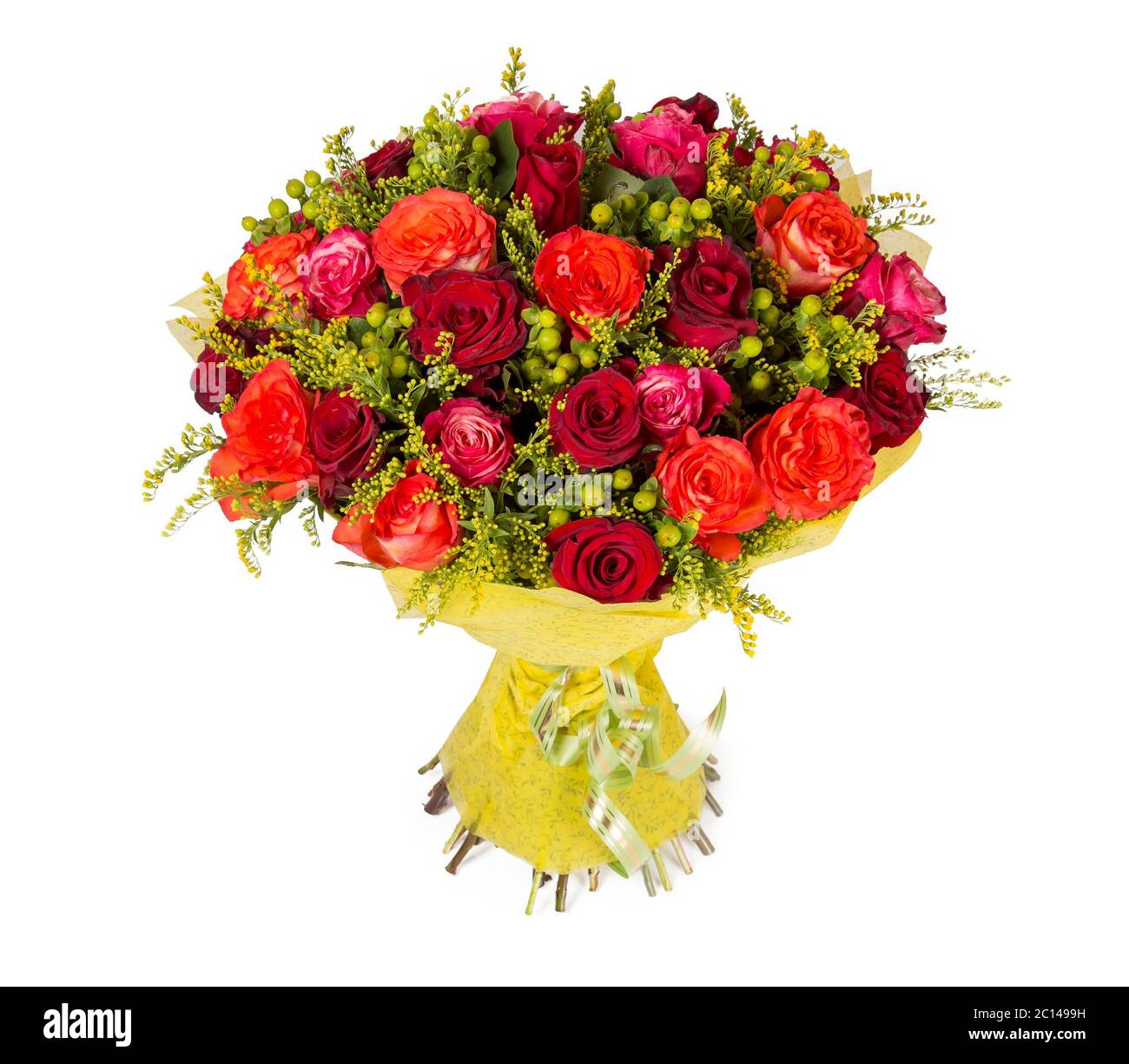 Colorful flower bouquet from red roses on white background Stock Photo ...
