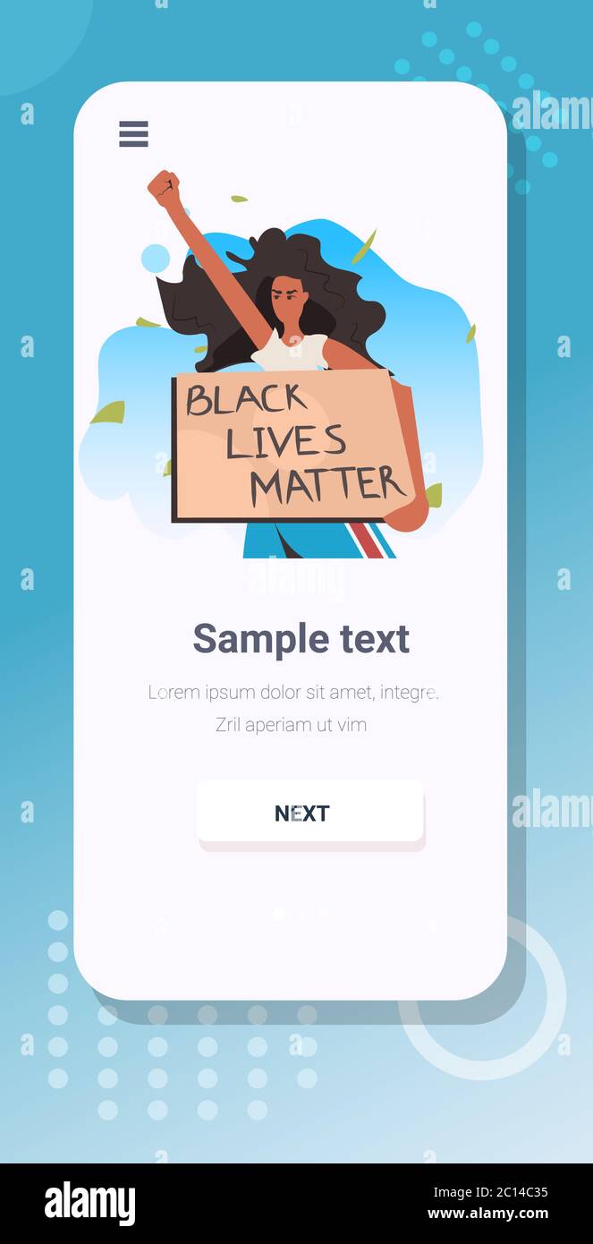 african american woman holding black lives matter banner campaign ...