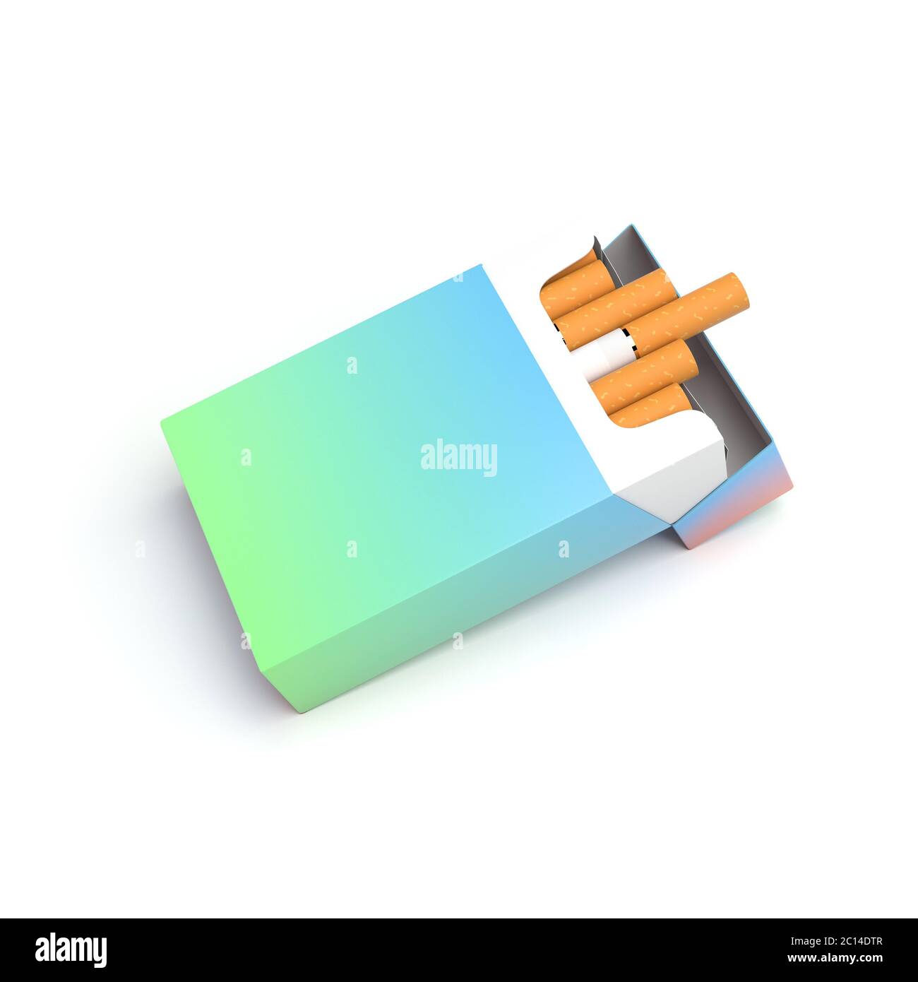 Open pack of cigarettes. Colored blank paper package. 3d rendering
