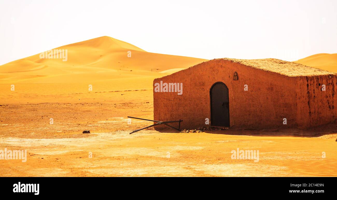 Bedouin Berber nomad tent in the desert Morocco - panoramic view Stock Photo