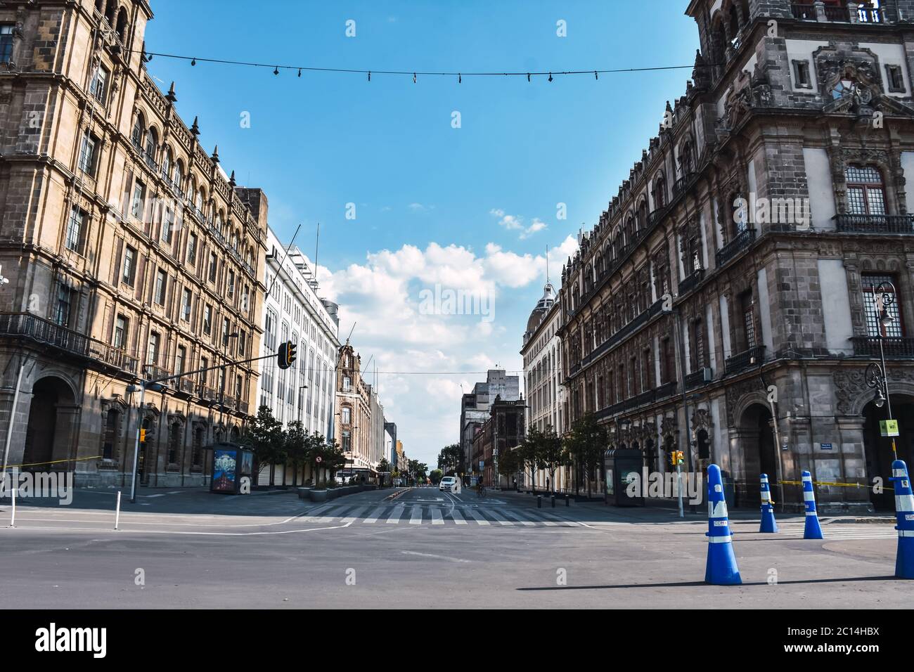 Mexico City, Mexico ; April 26 2020: 20 de noviembre Avenue, one of the busiest streets in mexico historical center completely empty during Coronaviru Stock Photo