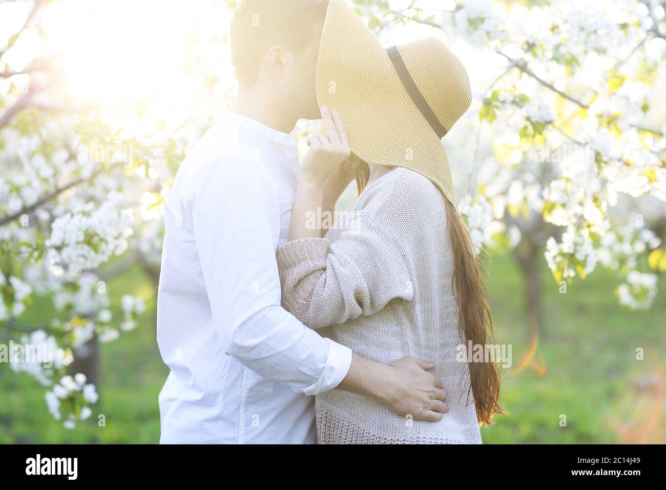 Couple in love kissing and hugging in spring park Stock Photo - Alamy