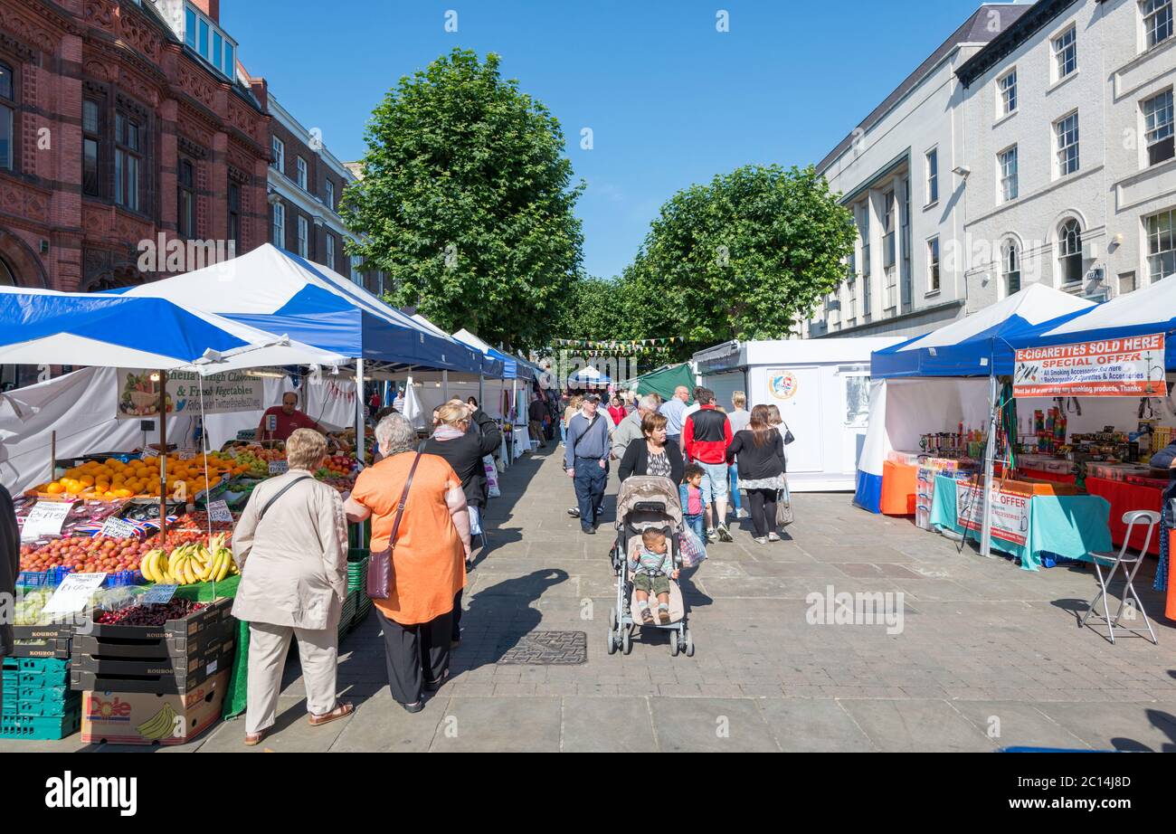 Market stalls on Parliament Street in York, North Yorkshire Stock Photo