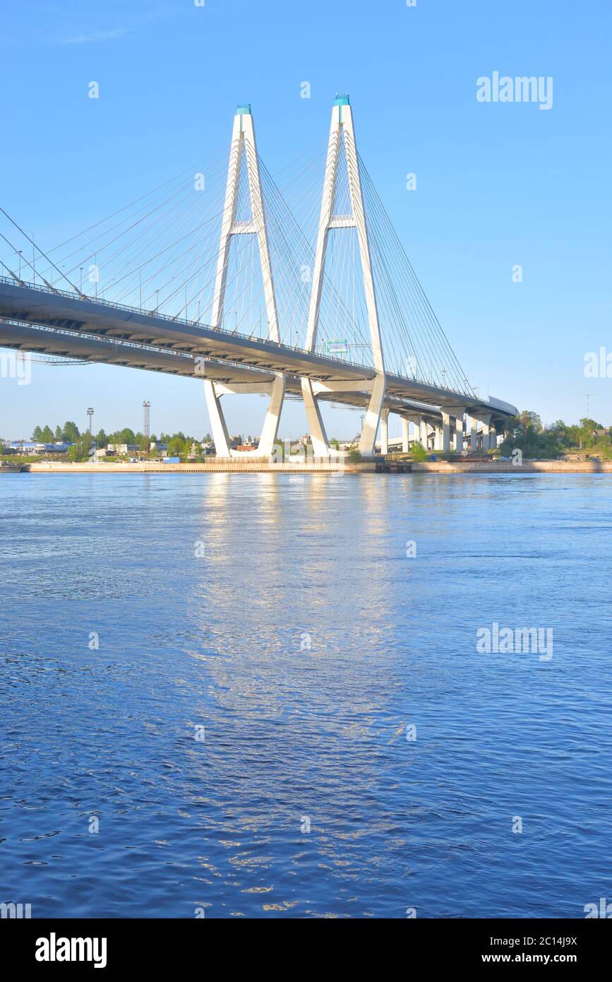 Cable stayed bridge in St.Petersburg. Stock Photo