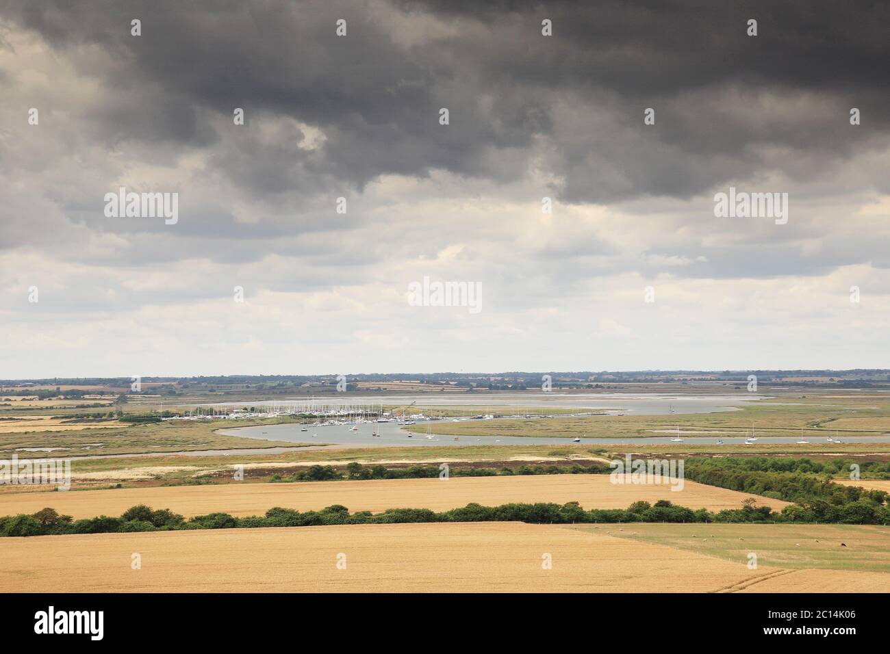 hight view point looking down at the countryside of essex coastline in walton on the naze Stock Photo