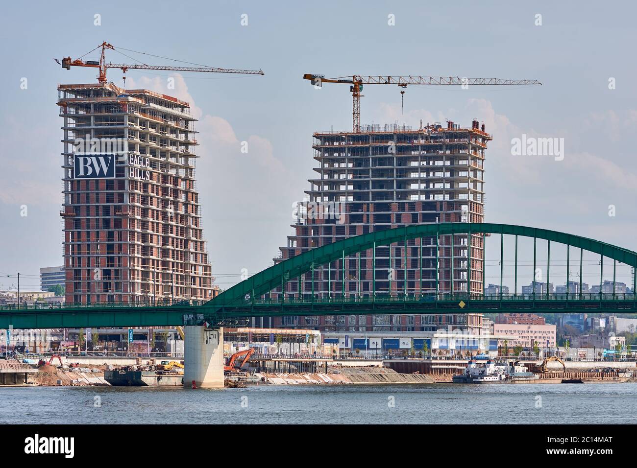 Belgrade / Serbia - April 15, 2017: Construction of Belgrade Waterfront (Beograd na vodi) modern residence complex on Sava river in Belgrade, capital Stock Photo